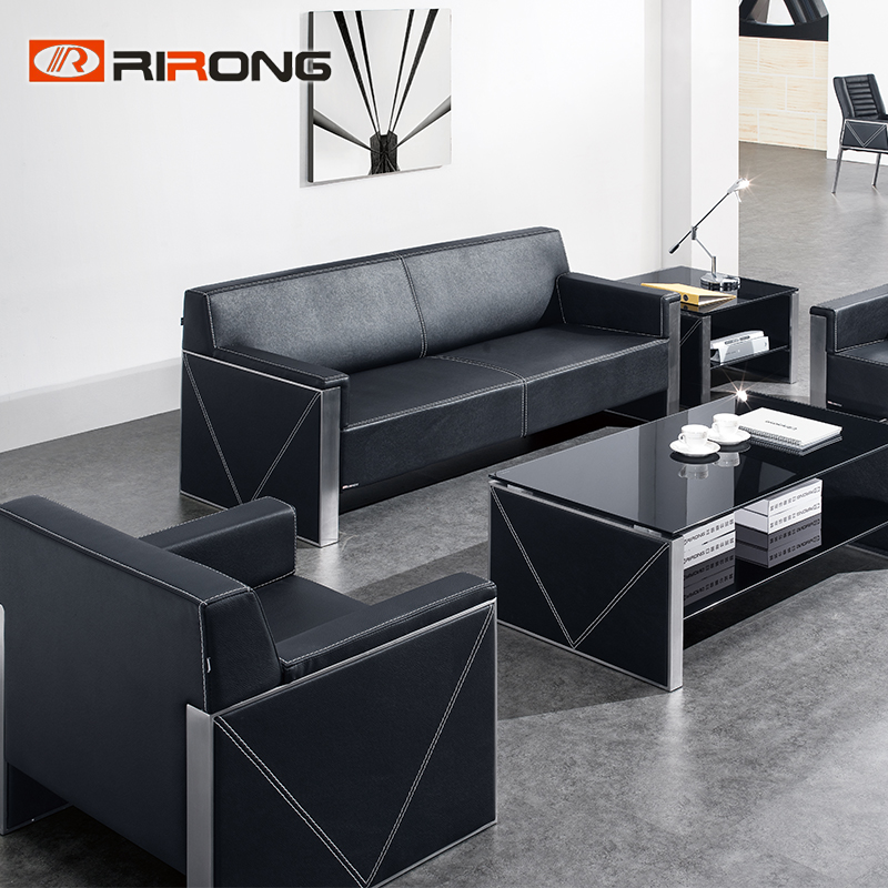 Dk-Black leather sofa set