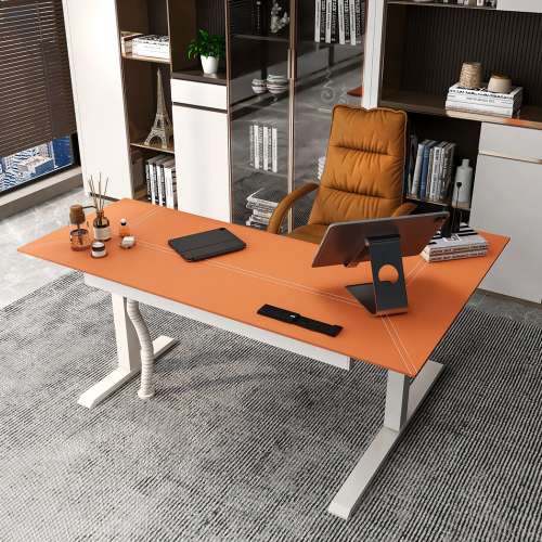 Eddie Electric Standing Desk L-Shape Orange Leather