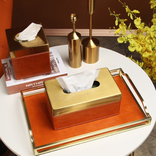 Orange Leather Tissue Box