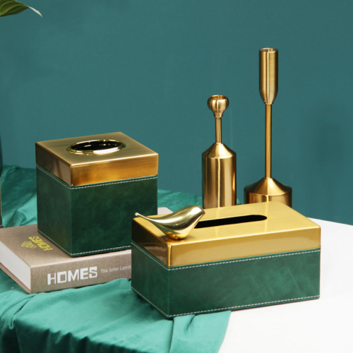 Dark green Leather Tissue Box