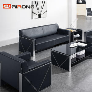 Office Black Grey  Genuine Leather Sofa