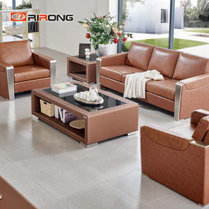 Brown Steel 3 Seater Office Leather Sofa Set