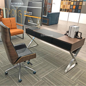 160cm Steel Leather Home office Italy Simple Design office pedestal desk