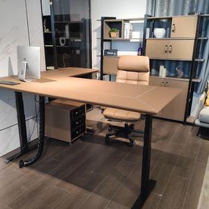 Allen Electric Standing Desk L-Shape Brown Leather