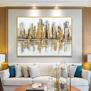 Oil painting hand-painted gold leaf abstract city decoration painting Corridor hanging picture