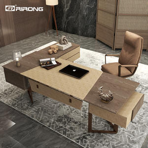 Luoke Retro Office Executive table Leather Office Computer Desk for Home Office